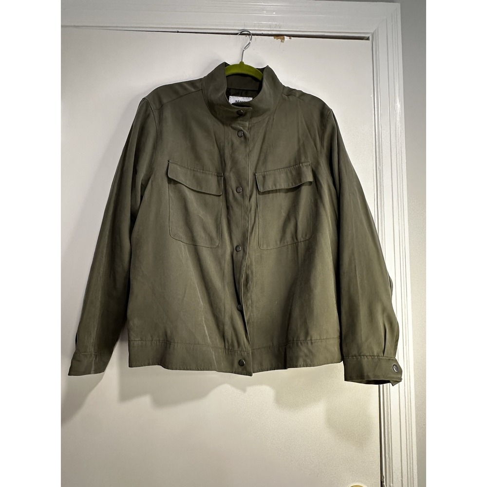 NWT Old Navy Sz2X Casual Military Style Jacket Lightweight Army Khaki Snap Close